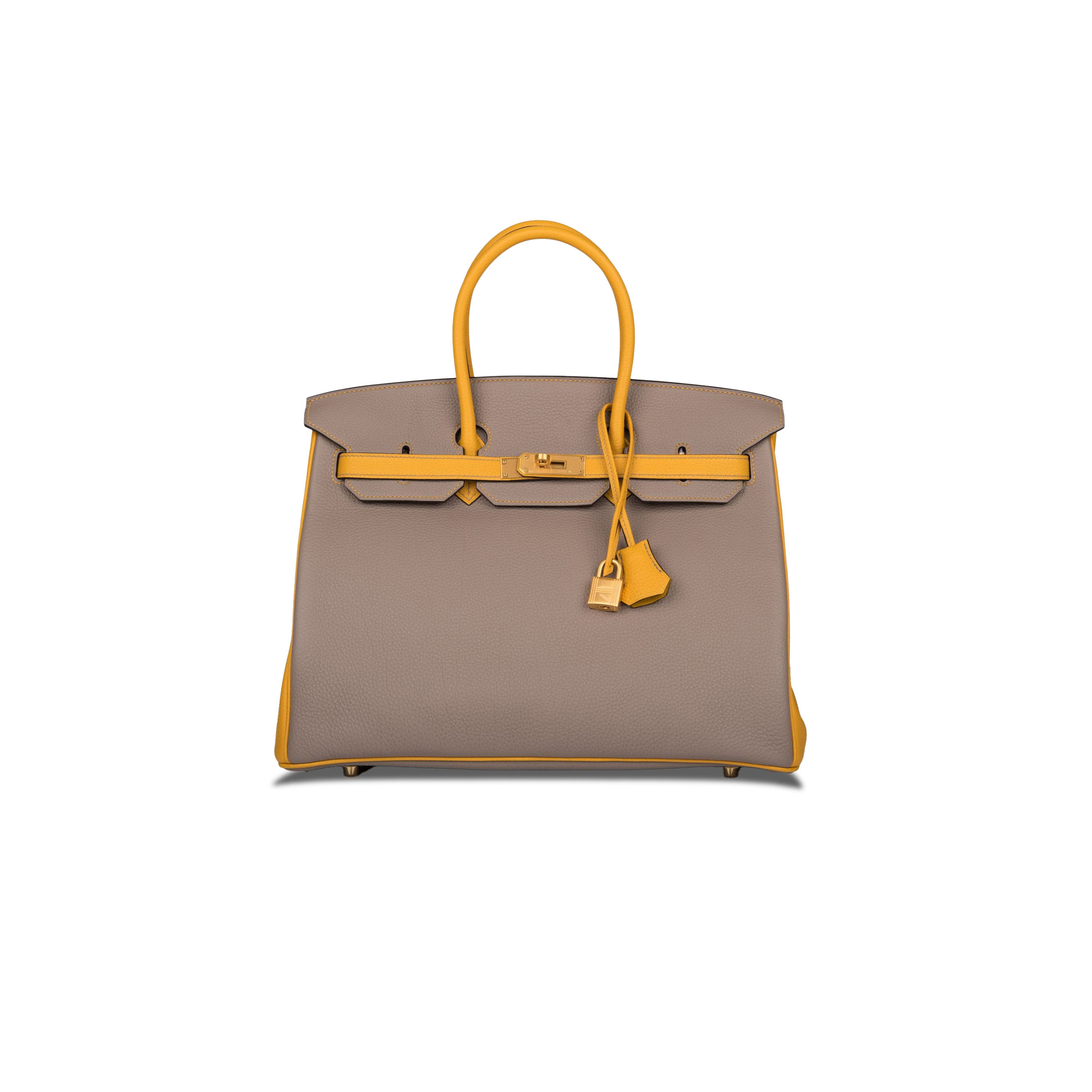 HERMÈS BIRKIN 30 EPSOM ASPHALT GREY AND AMBER YELLOW GOLD BUCKLE H028369CK15 (30*23*15cm)